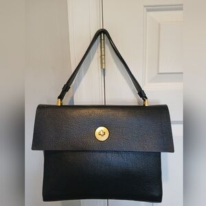Classic Black Leather Top-Handle Bag with Gold Hardware